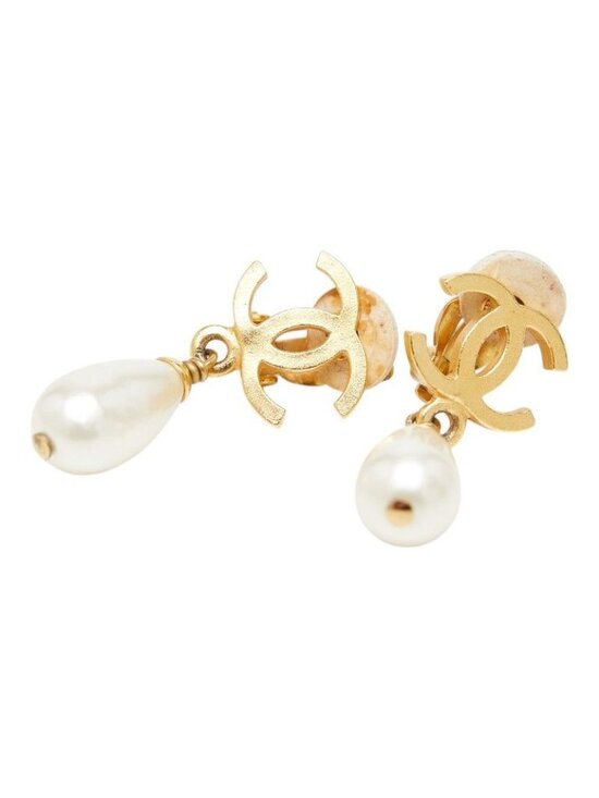 Chanel Jewelry - Chanel CC Logo Vintage Earrings Gold Faux Pearl Plated